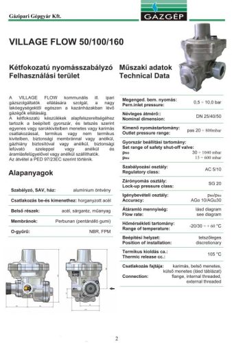 VF-100/29 gáznyomásszabályozó GÁZGÉP