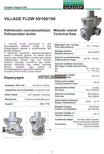 VF-160/76 gáznyomásszabályozó GÁZGÉP