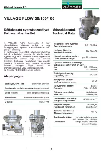 VF-100/73 gáznyomásszabályozó GÁZGÉP Pki=27mbar