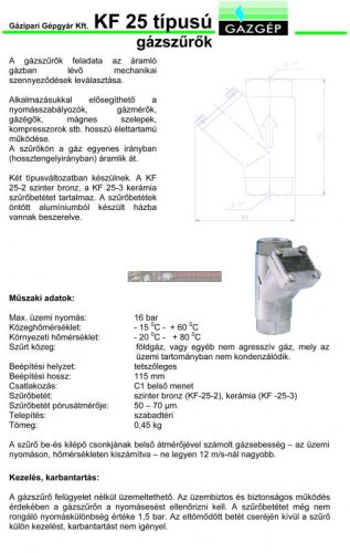 Gázszűrő KF -25 (1") GÁZGÉP