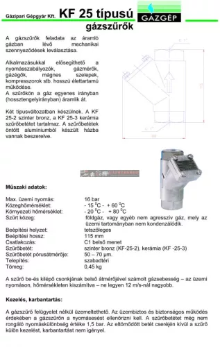 Gázszűrő KF -25 fúrt fedéllel GÁZGÉP