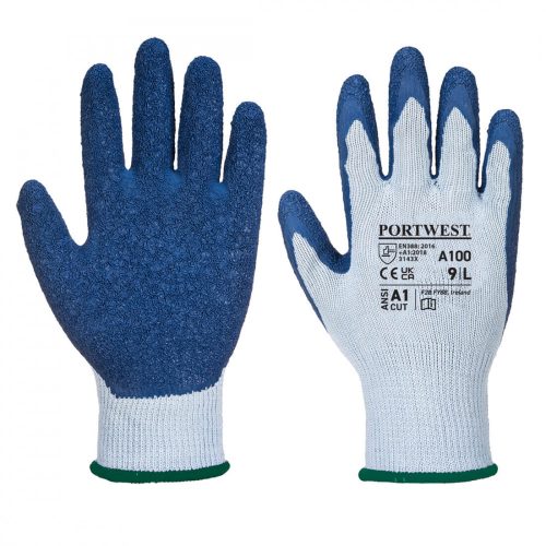 Portwest A100 Mártott latex védőkesztyű (7/S) (szürke/kék)