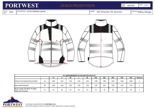 work safety shop munkaruhazat munkavedelem fenyvisszavero sarga softshell kabat t402 portwest